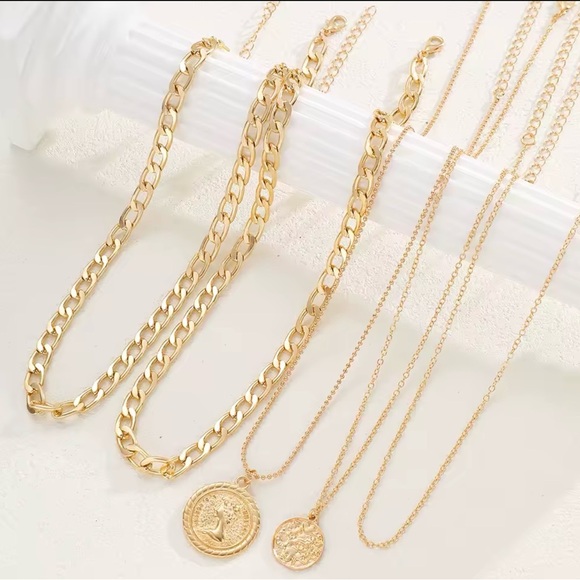 NEW! Layered Gold Coin Necklace 5 Pieces Set - Women's Fashion Jewelry - Picture 2 of 6